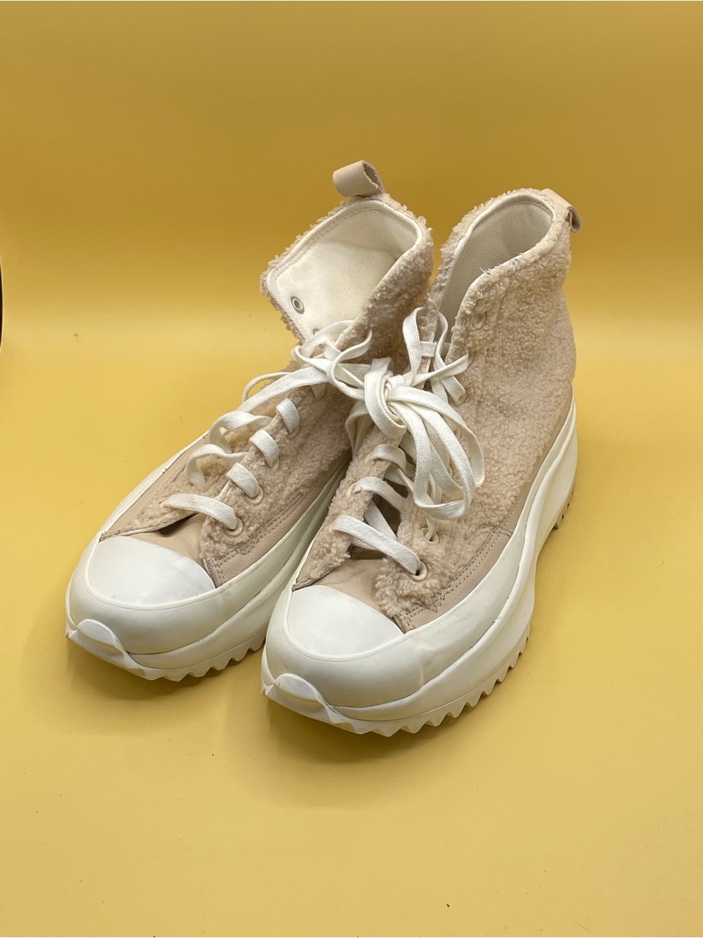 Converse Cream Sherpa High-Top Platform Sneakers - Picture 2 of 4
